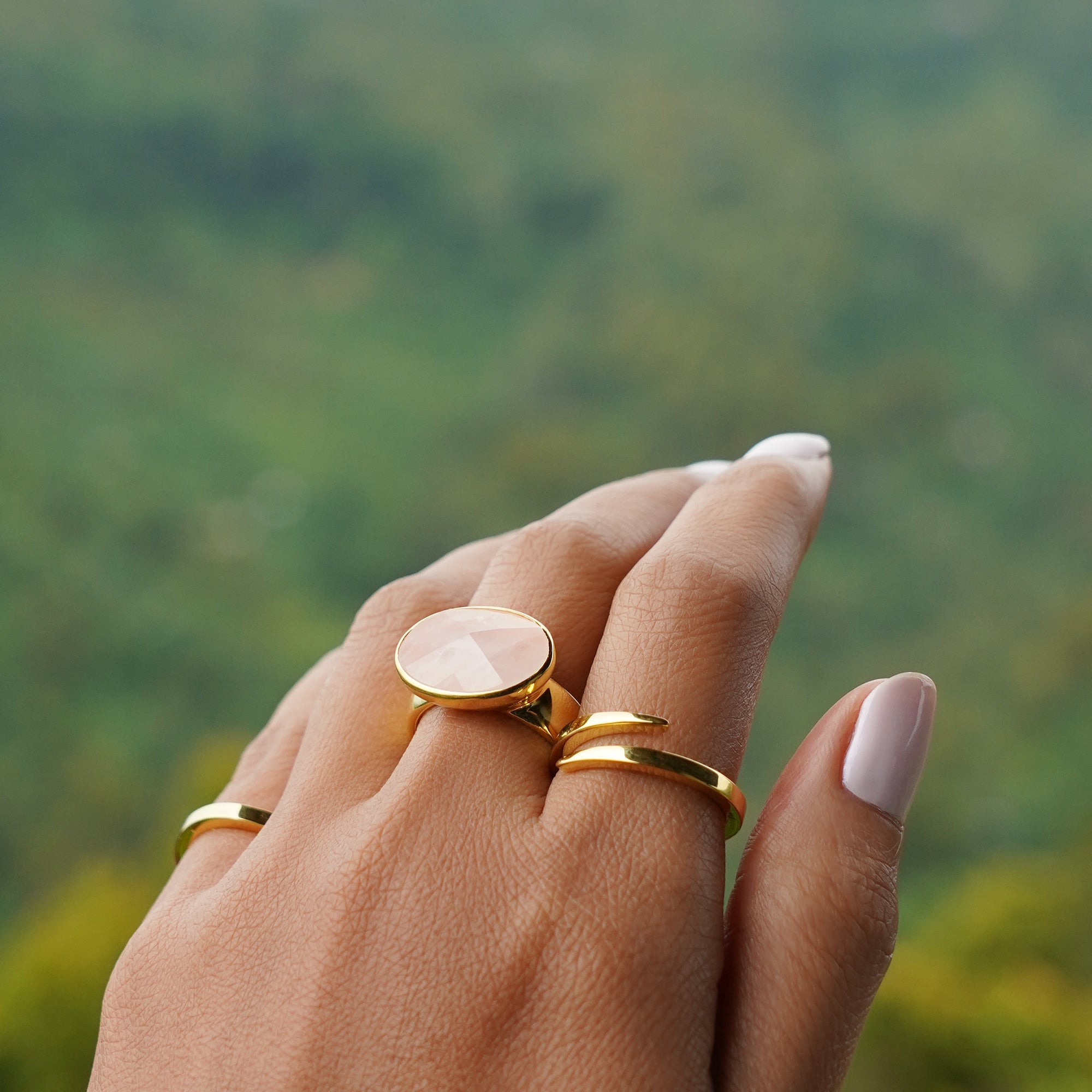 Vira Bold Ring - Large Oval Rose Quartz | BITS OF BALI JEWELRY