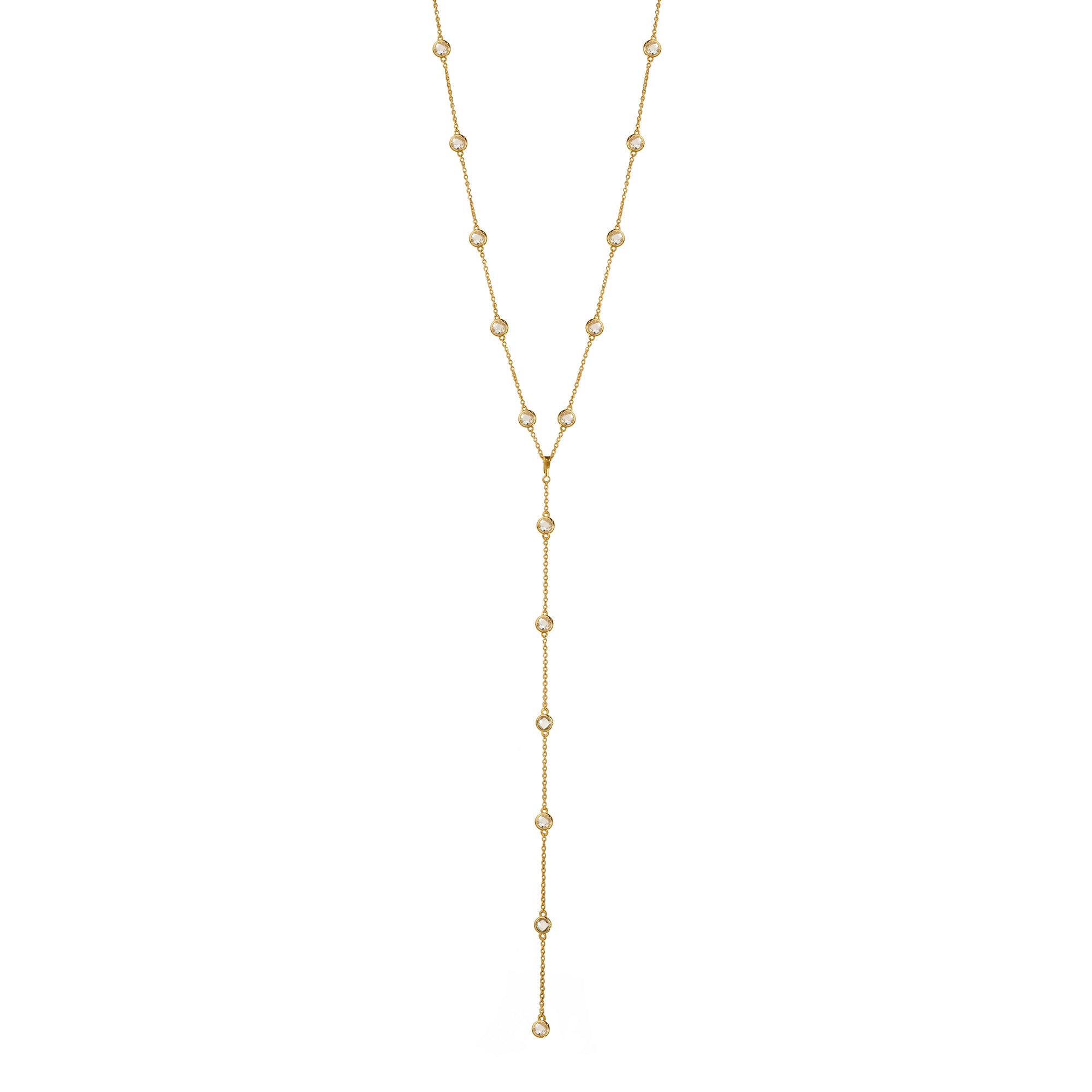 White Topaz Bezel Distance Lariat Necklace - Gold Vermeil