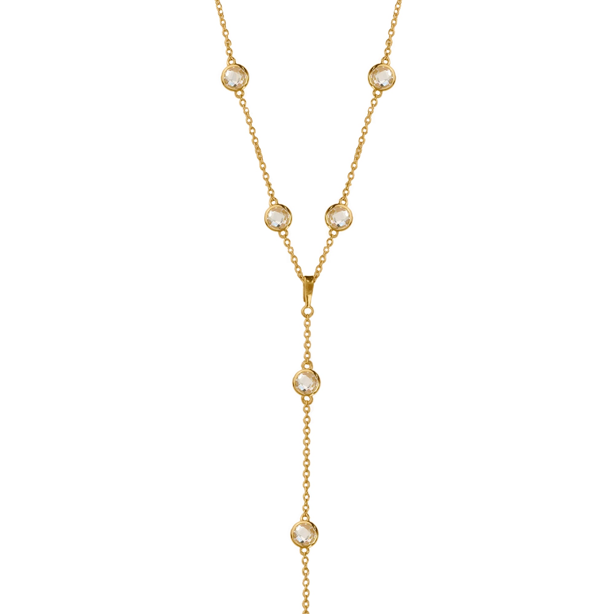 White Topaz Bezel Distance Lariat Necklace - Gold Vermeil