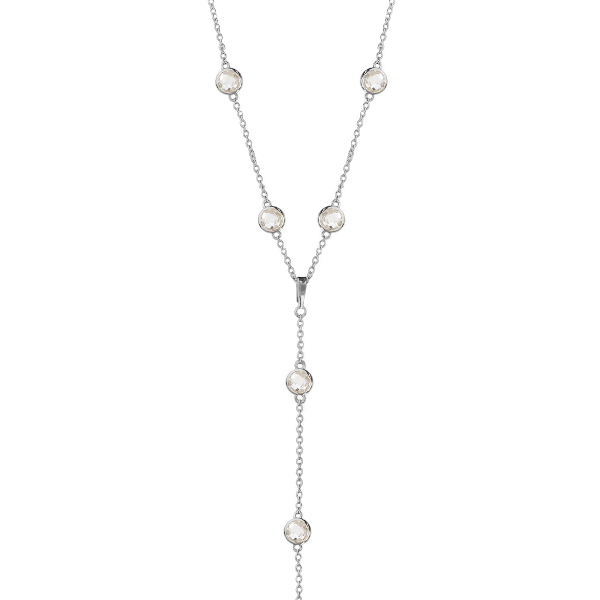 White Topaz Bezel Distance Lariat Necklace - Sterling Silver