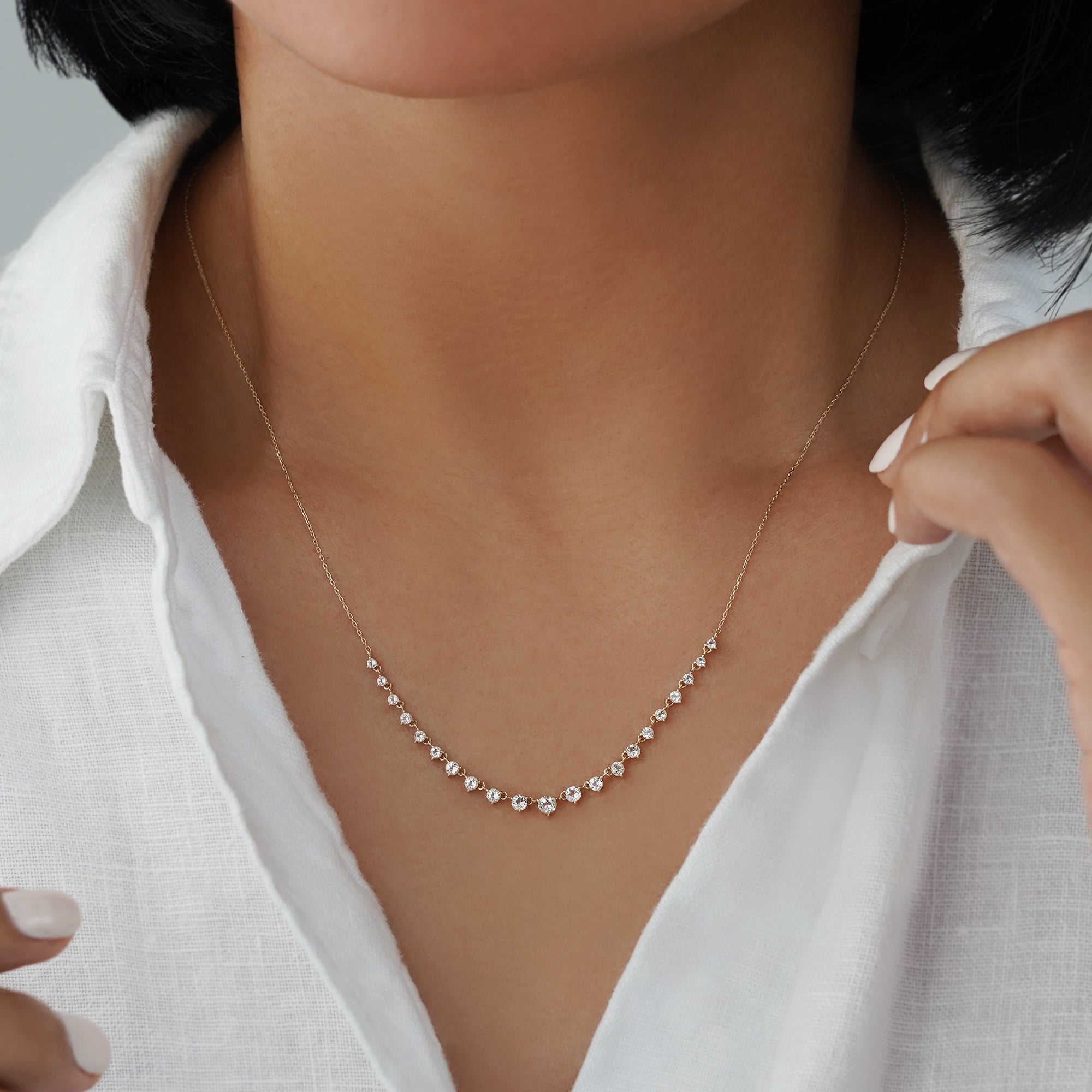 White Topaz Necklace - Solid 14K Yellow Gold