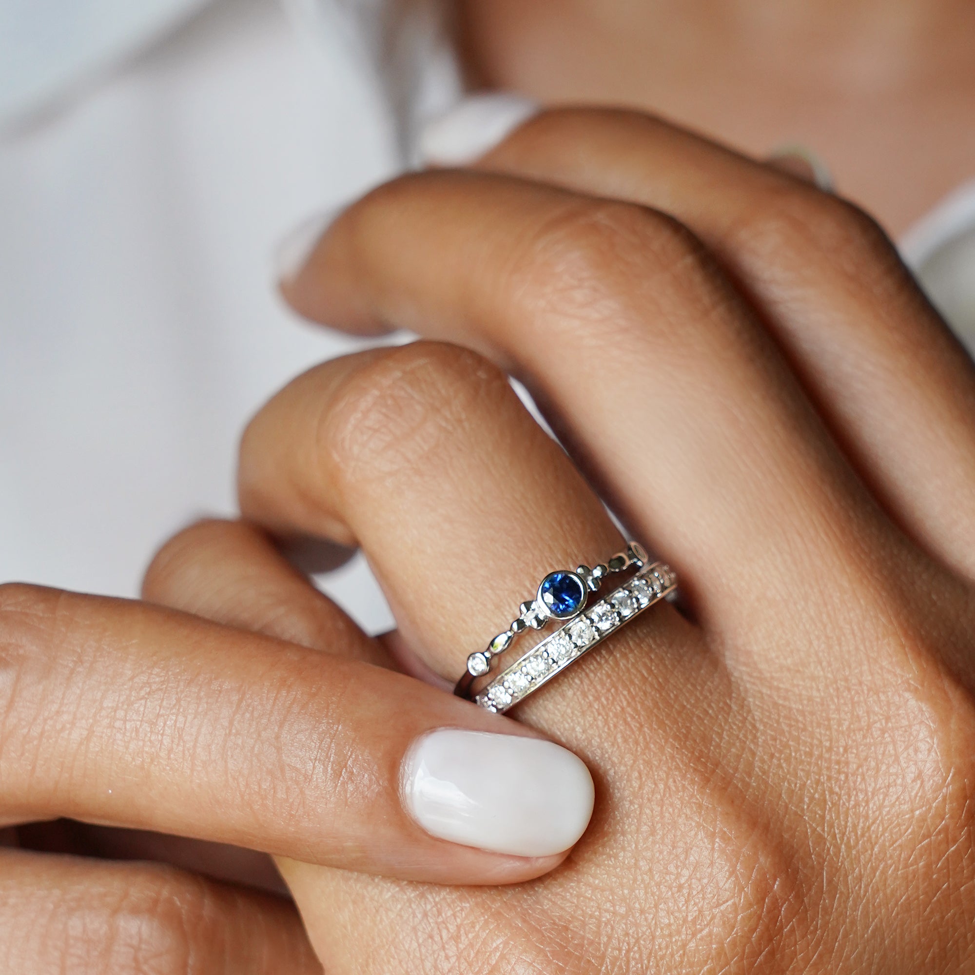 Single Blue Sapphire Ring 7 - Solid 14K White Gold | BITS OF BALI JEWELRY