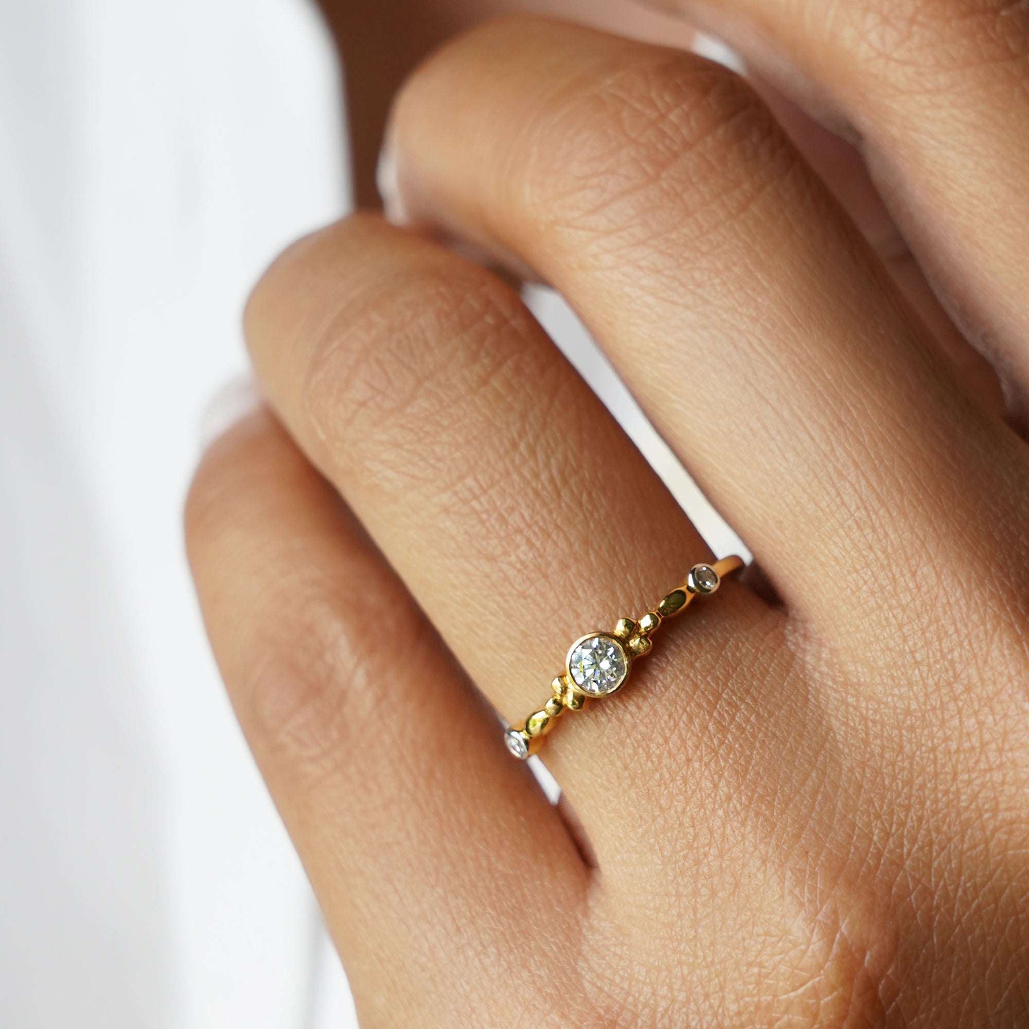 Bezel With 2 Side Diamond Ring - Solid 18K Yellow | BITS OF BALI JEWELRY