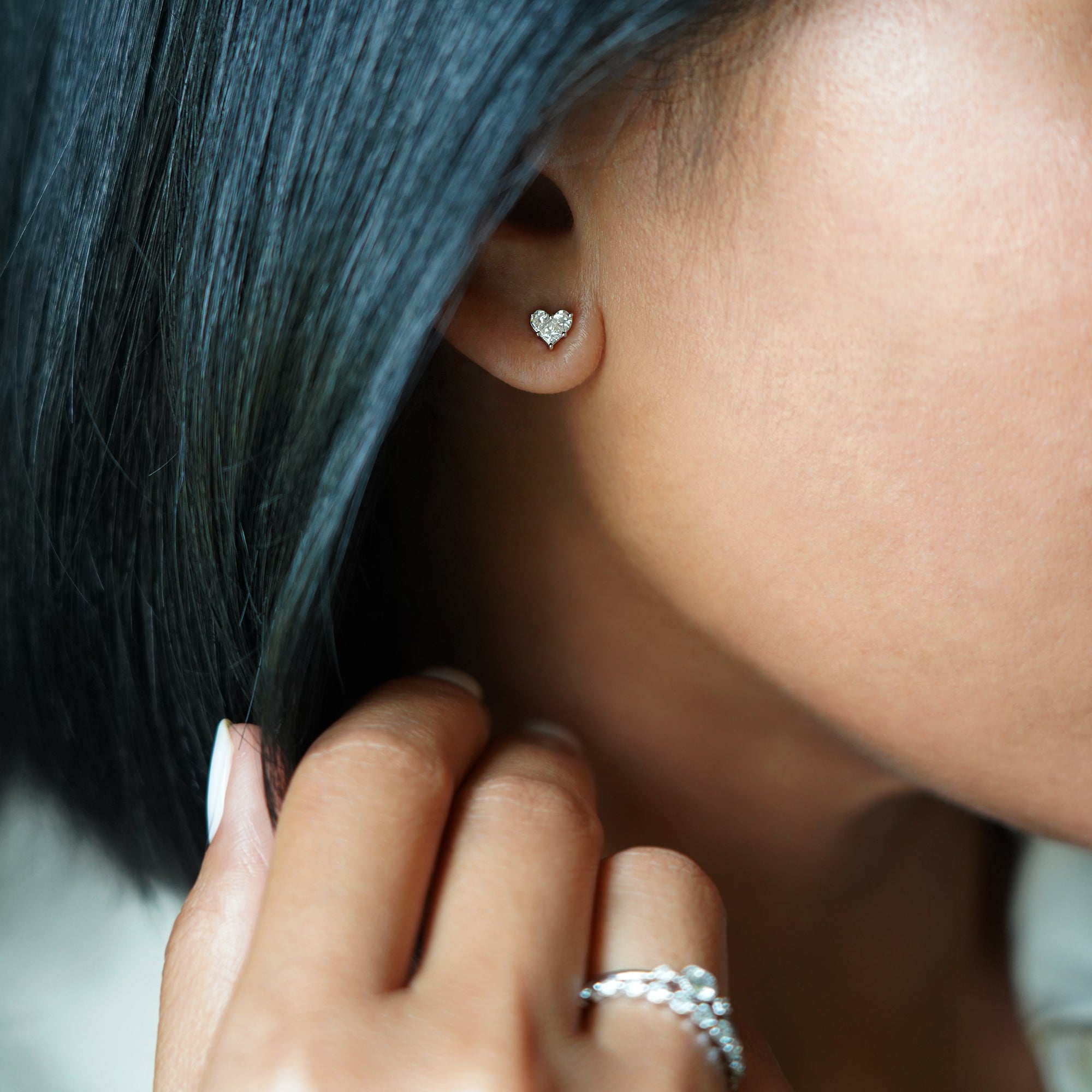 Heart Shaped Diamond Earrings 14 - Solid 18K White Gold | BITS OF BALI JEWELRY