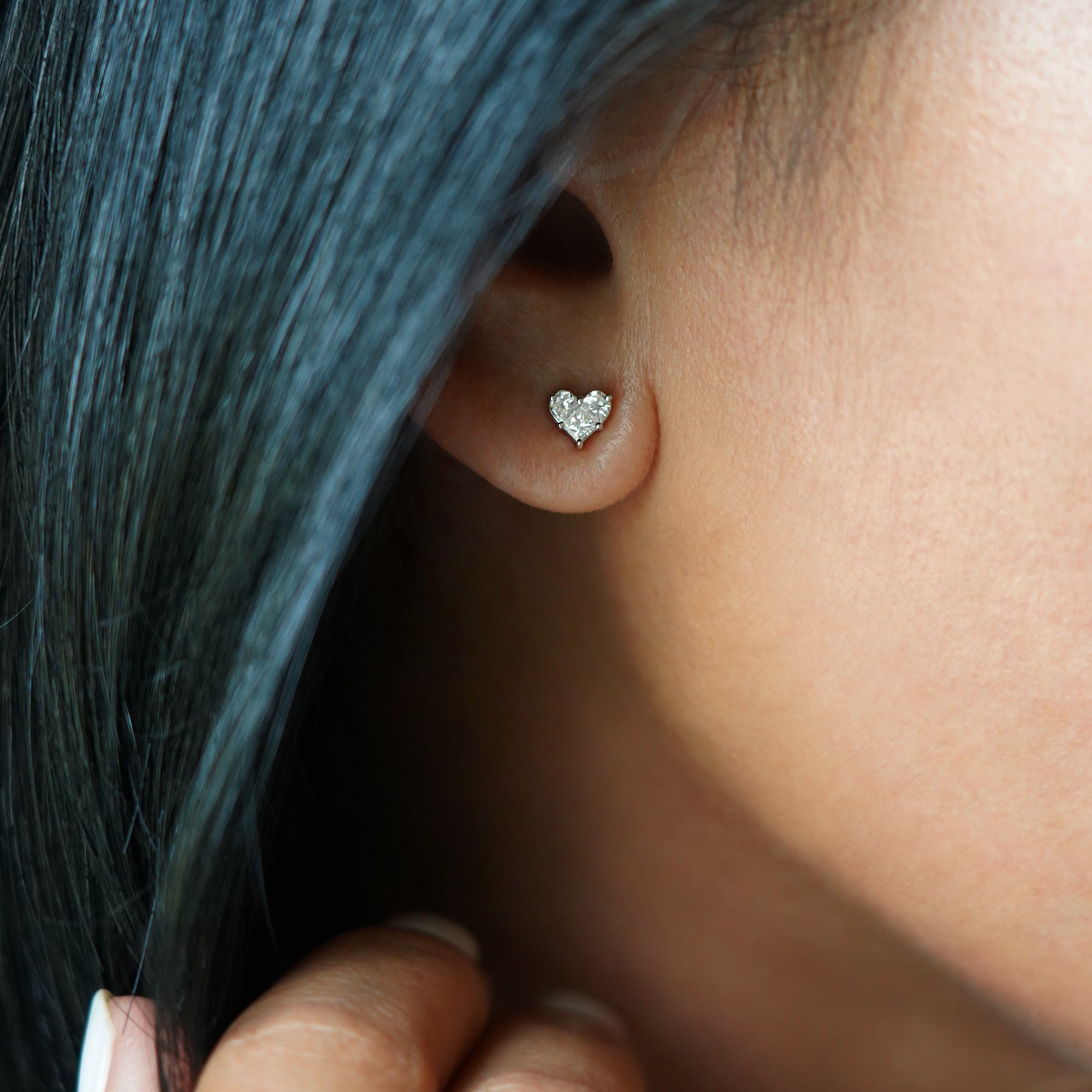 Heart Shaped Diamond Earrings 14 - Solid 18K White Gold | BITS OF BALI JEWELRY