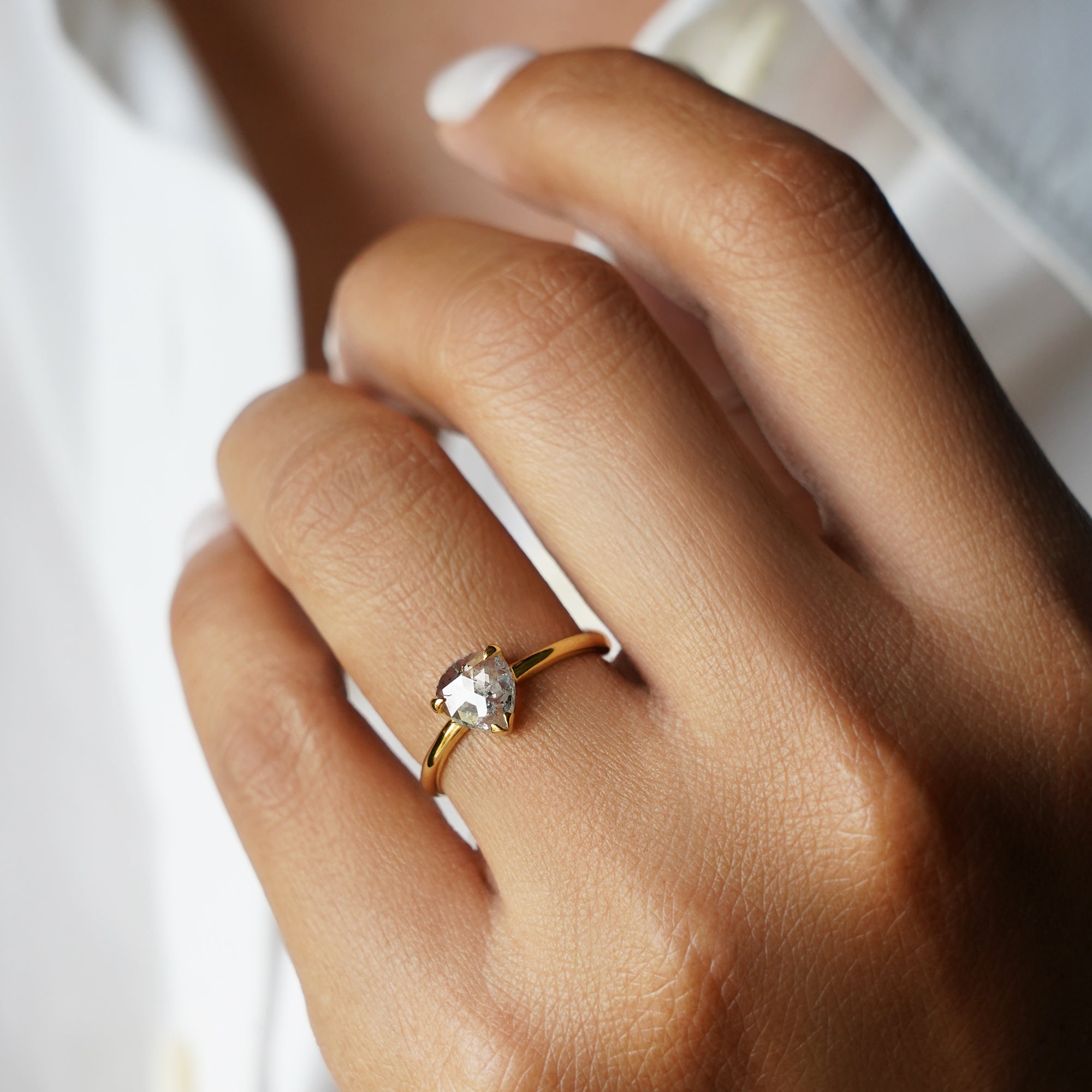 Salt & Pepper Diamond Ring - Solid 14K Yellow Gold | BITS OF BALI JEWELRY