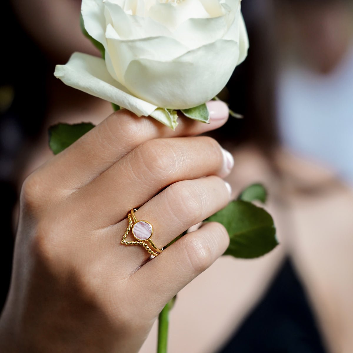 Dipta Medium Bubble Ring - Rose Quartz | BITS OF BALI JEWELRY