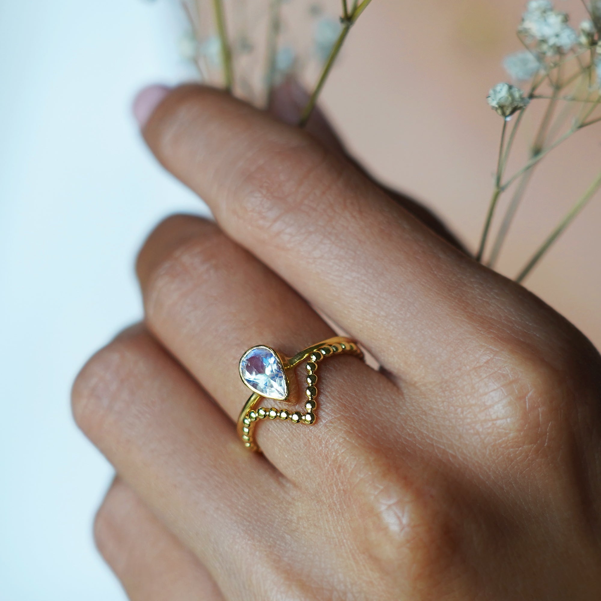 Giri Chevron Dotted Ring - Solid 14K Yellow Gold | BITS OF BALI JEWELRY