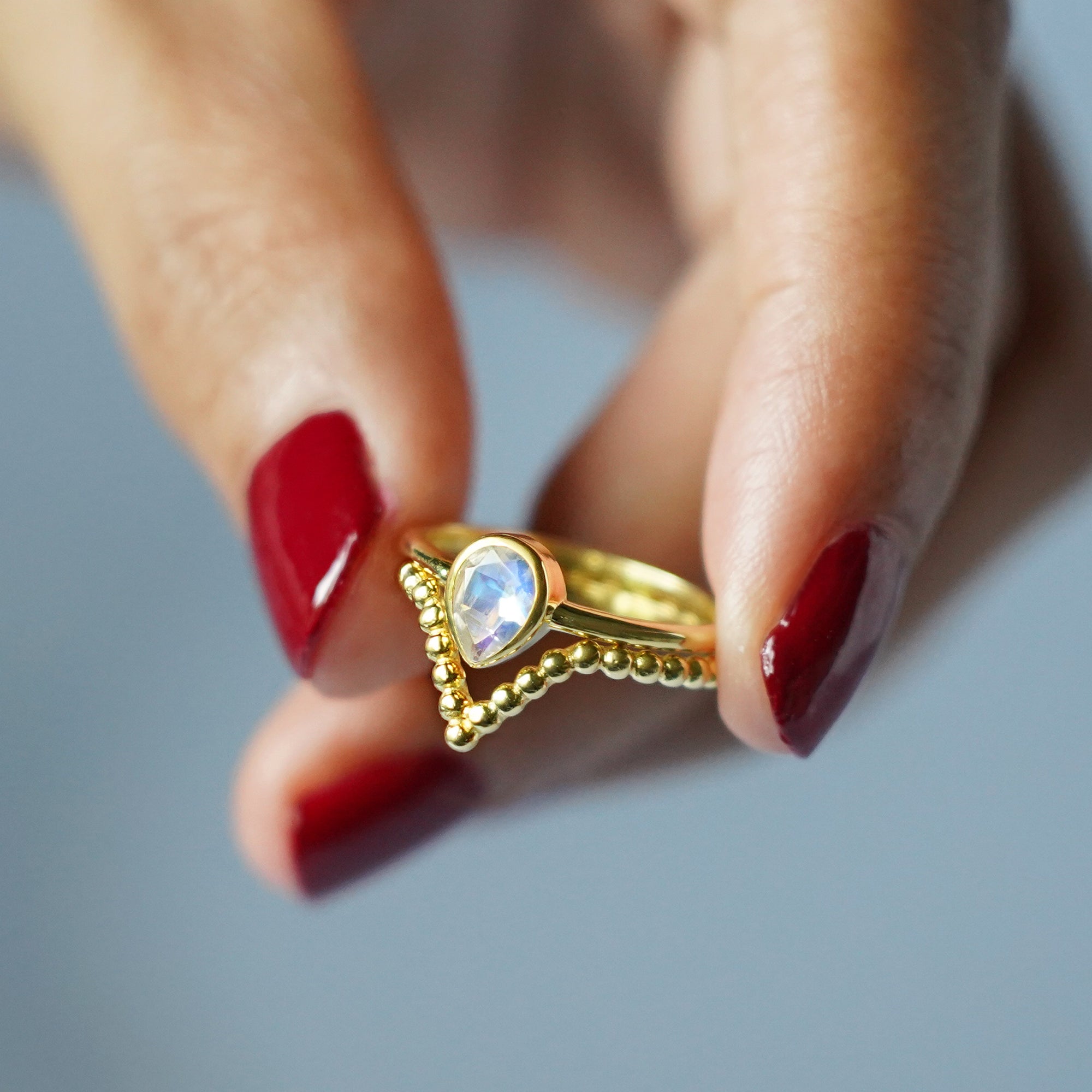 Giri Chevron Dotted Ring - Solid 14K Yellow Gold | BITS OF BALI JEWELRY