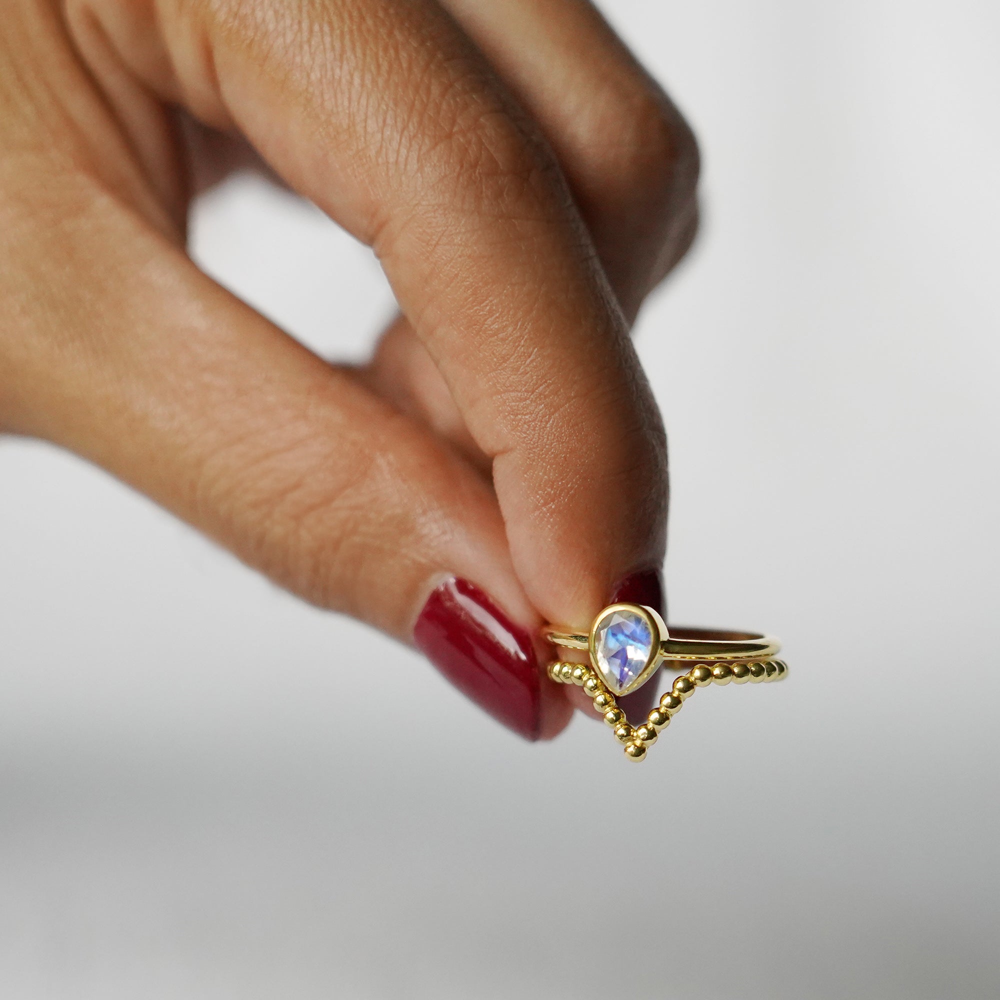 Giri Chevron Dotted Ring - Solid 14K Yellow Gold | BITS OF BALI JEWELRY