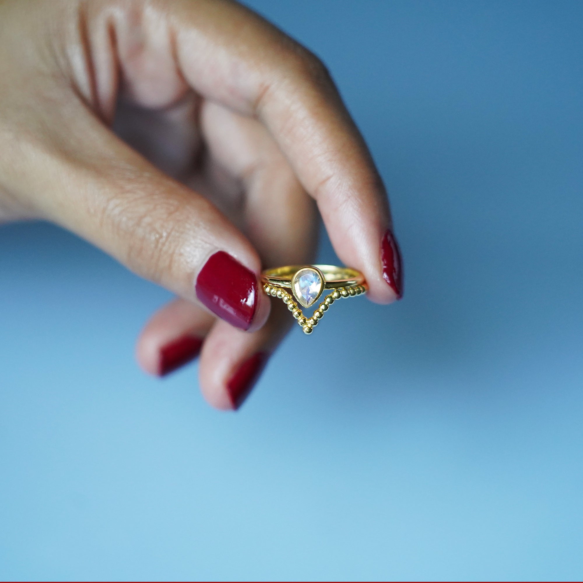 Giri Chevron Dotted Ring - Solid 14K Yellow Gold | BITS OF BALI JEWELRY