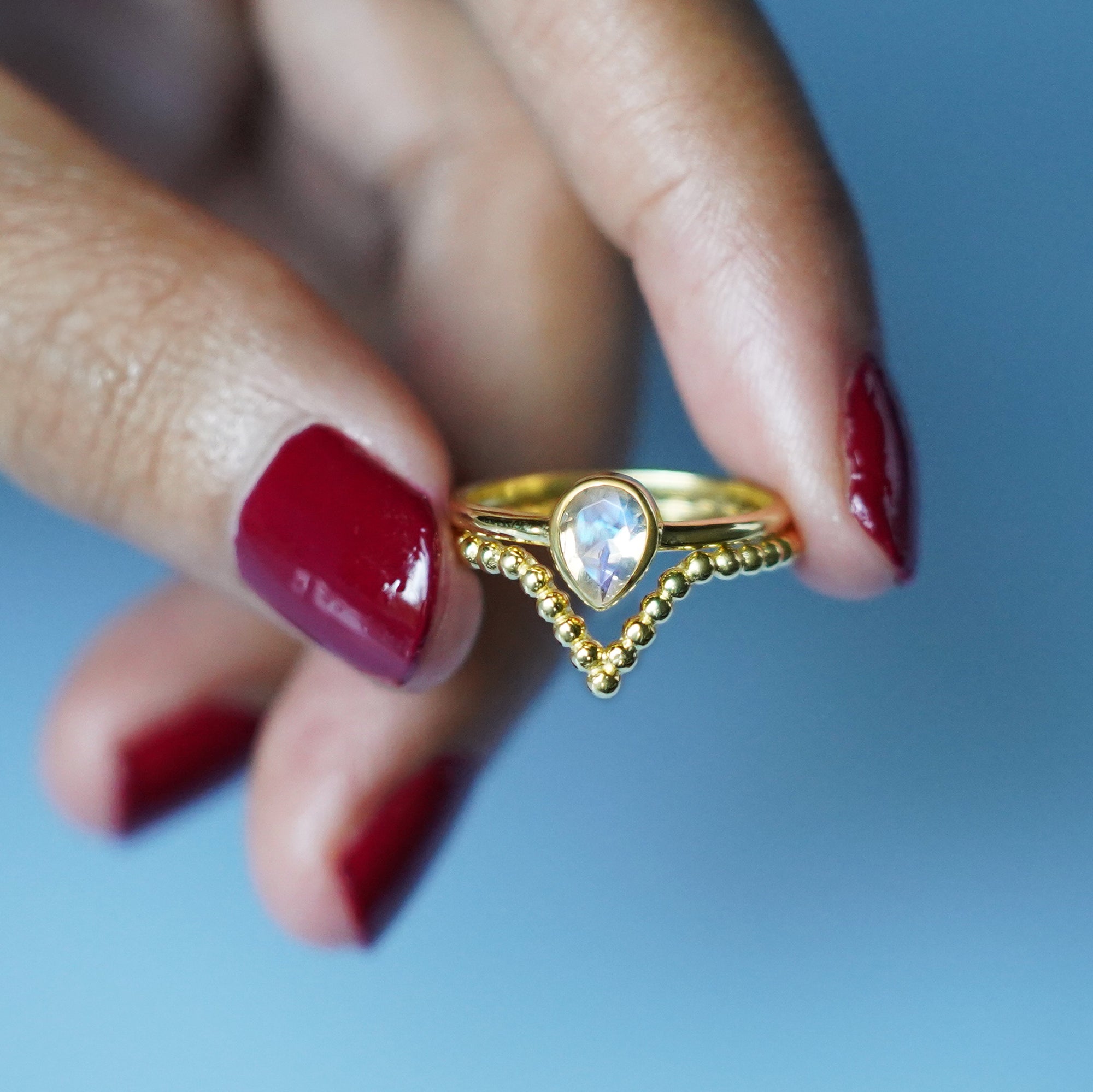 Giri Chevron Dotted Ring - Solid 14K Yellow Gold | BITS OF BALI JEWELRY