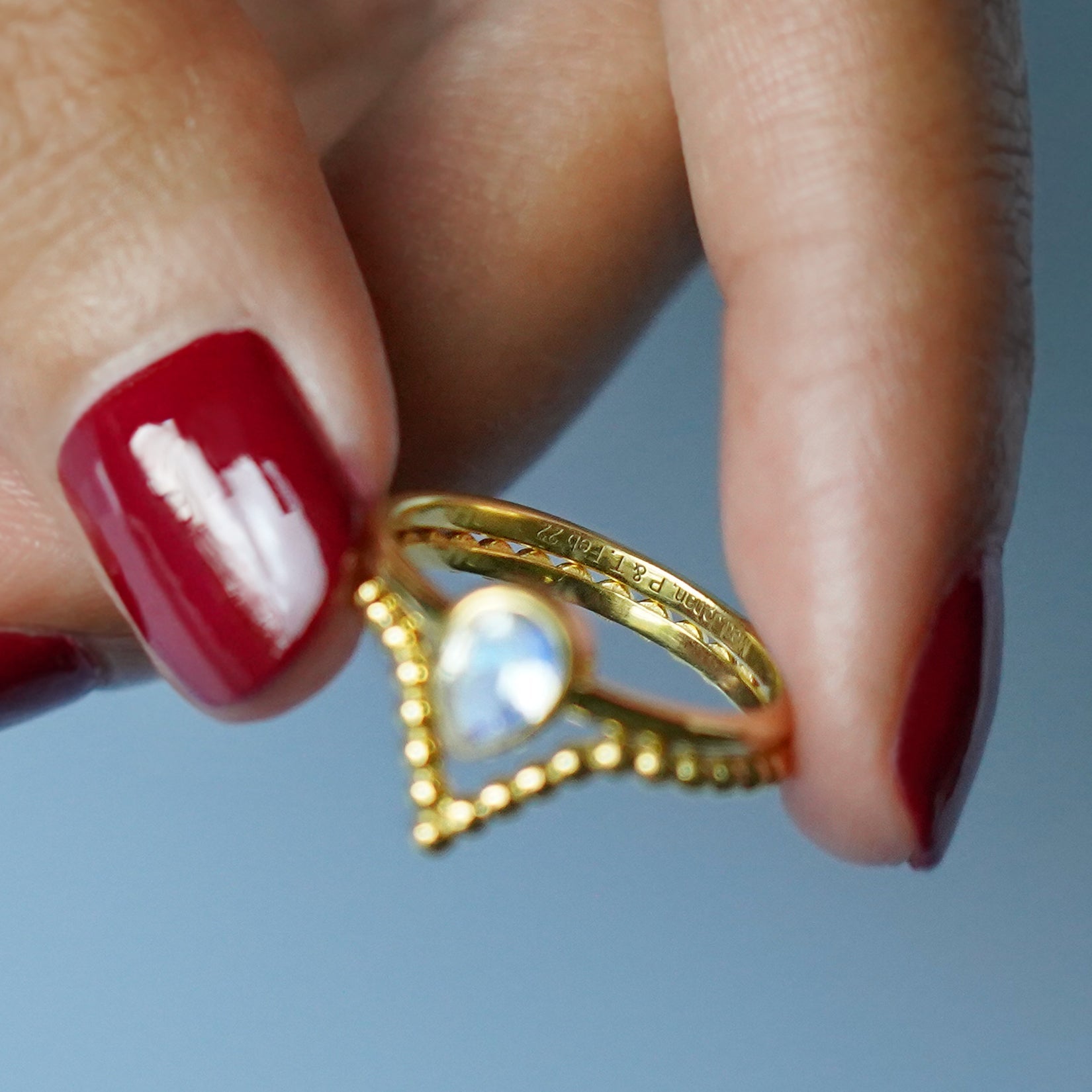 Giri Chevron Dotted Ring - Solid 14K Yellow Gold | BITS OF BALI JEWELRY