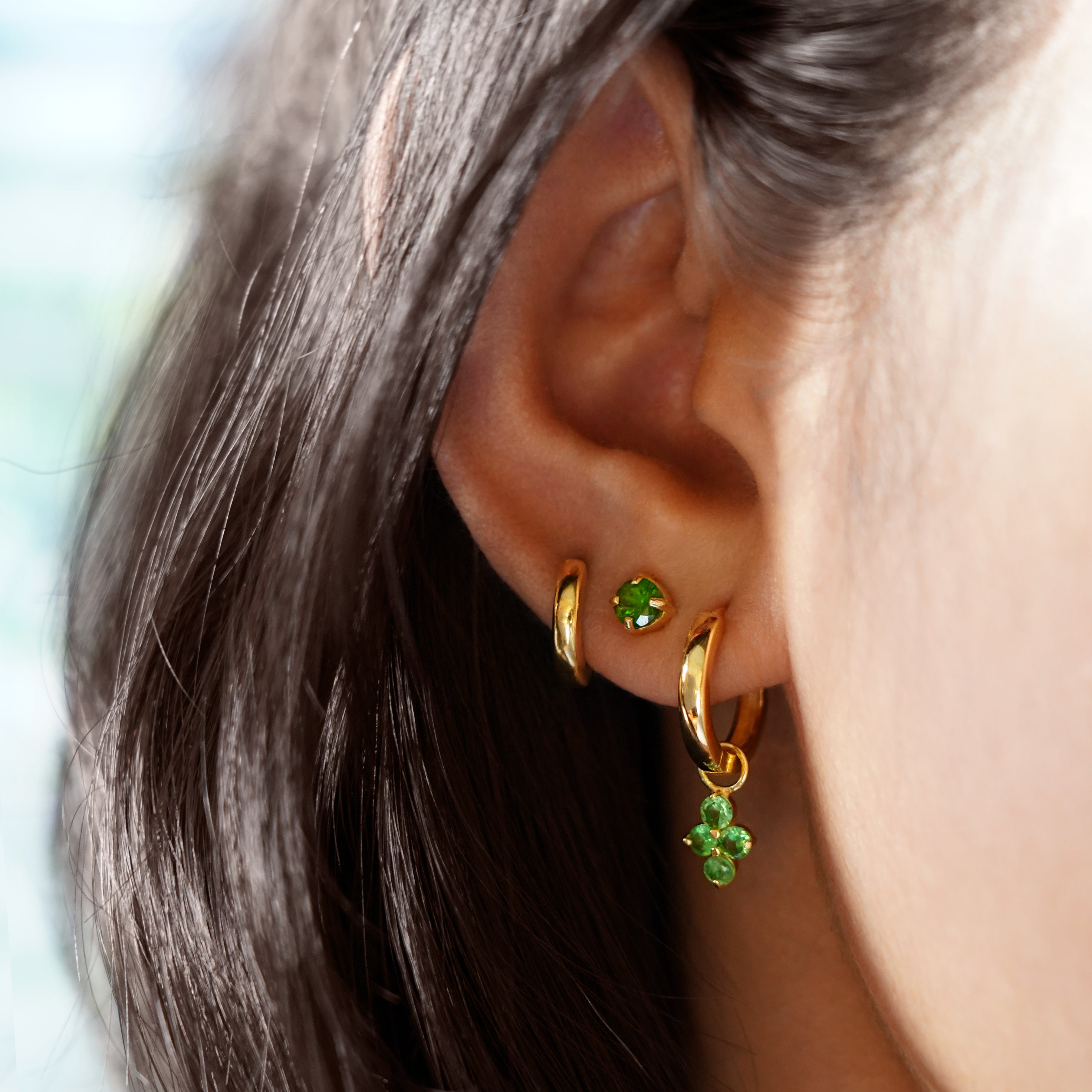 Ibu Huggies Earrings With Tsavorite Charms | BITS OF BALI JEWELRY