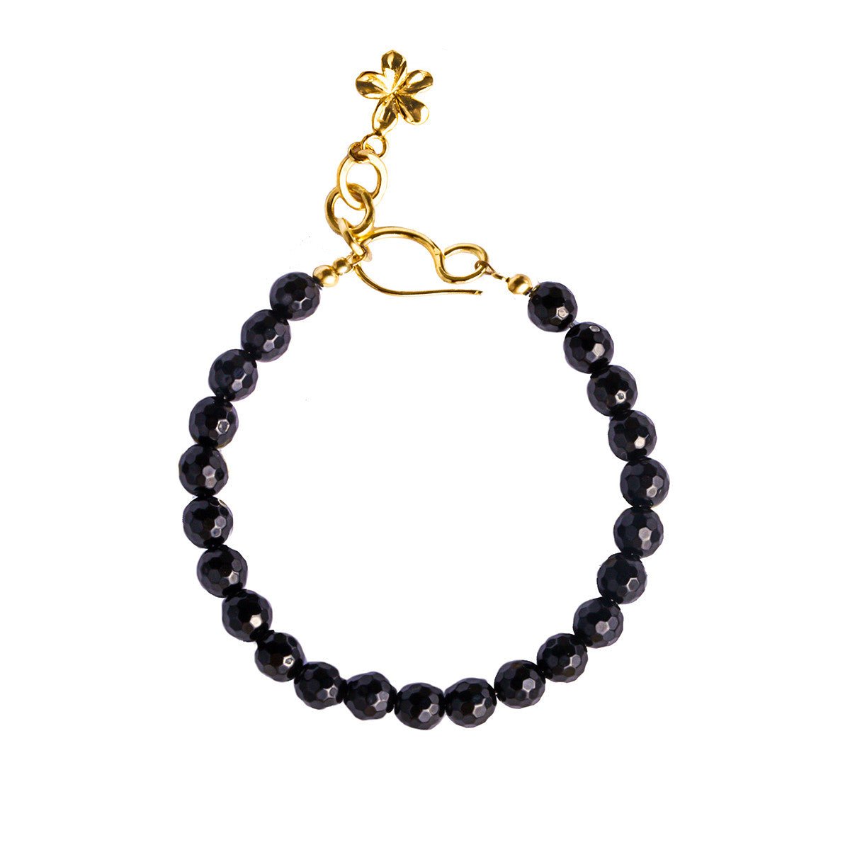 Nirmala Bead Bracelet With Frangipani - Black Onyx | BITS OF BALI JEWELRY