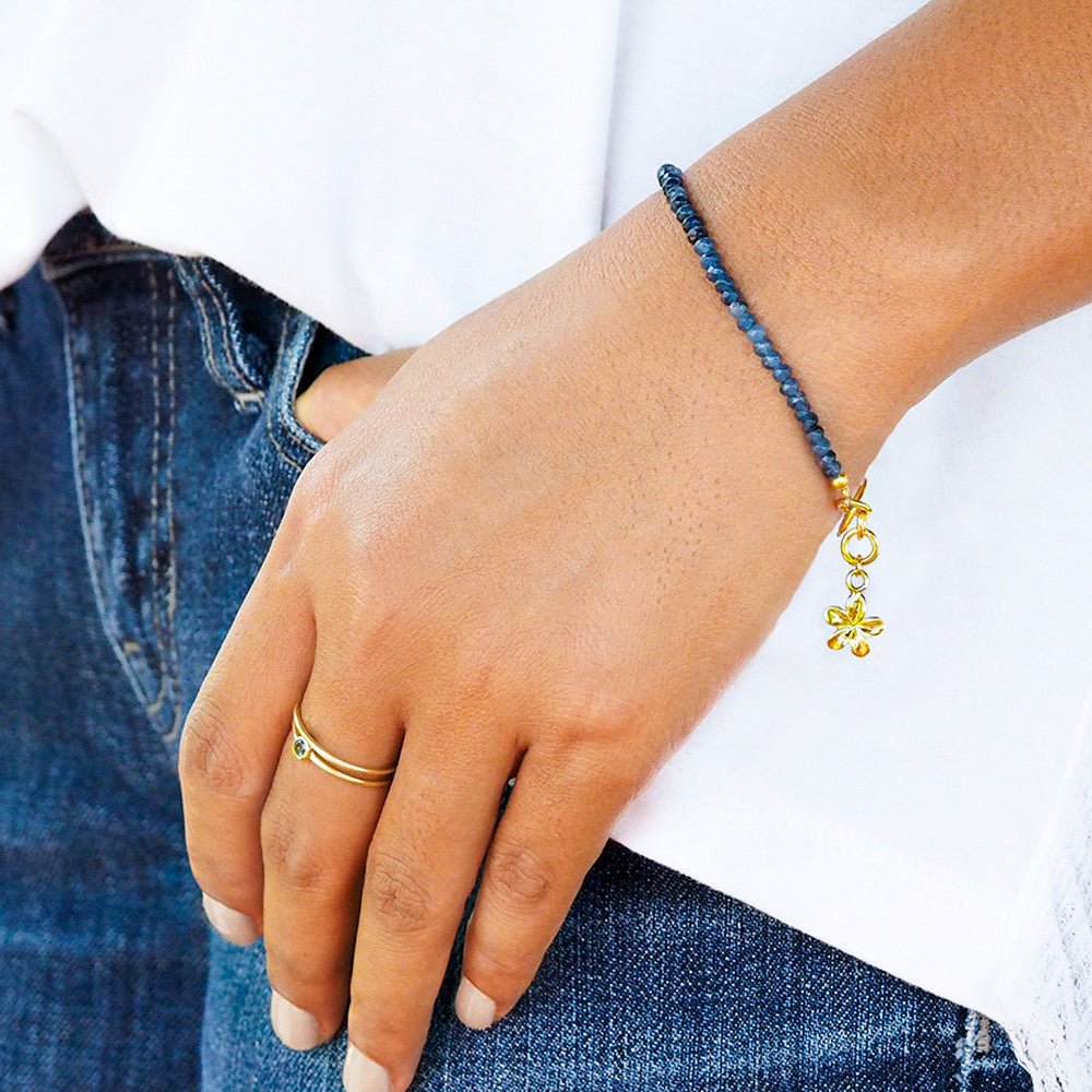 Nirmala Bead Bracelet With Frangipani - Blue Sapphire | BITS OF BALI JEWELRY