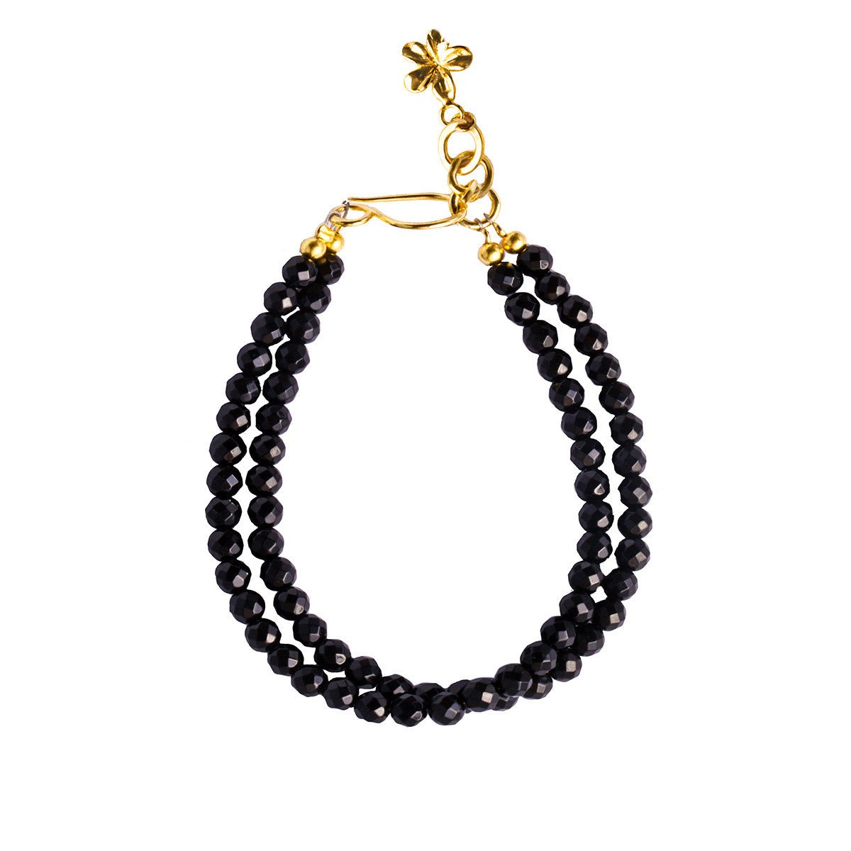 Nirmala Double String Bracelet With Frangipani - Black Onyx | BITS OF BALI JEWELRY