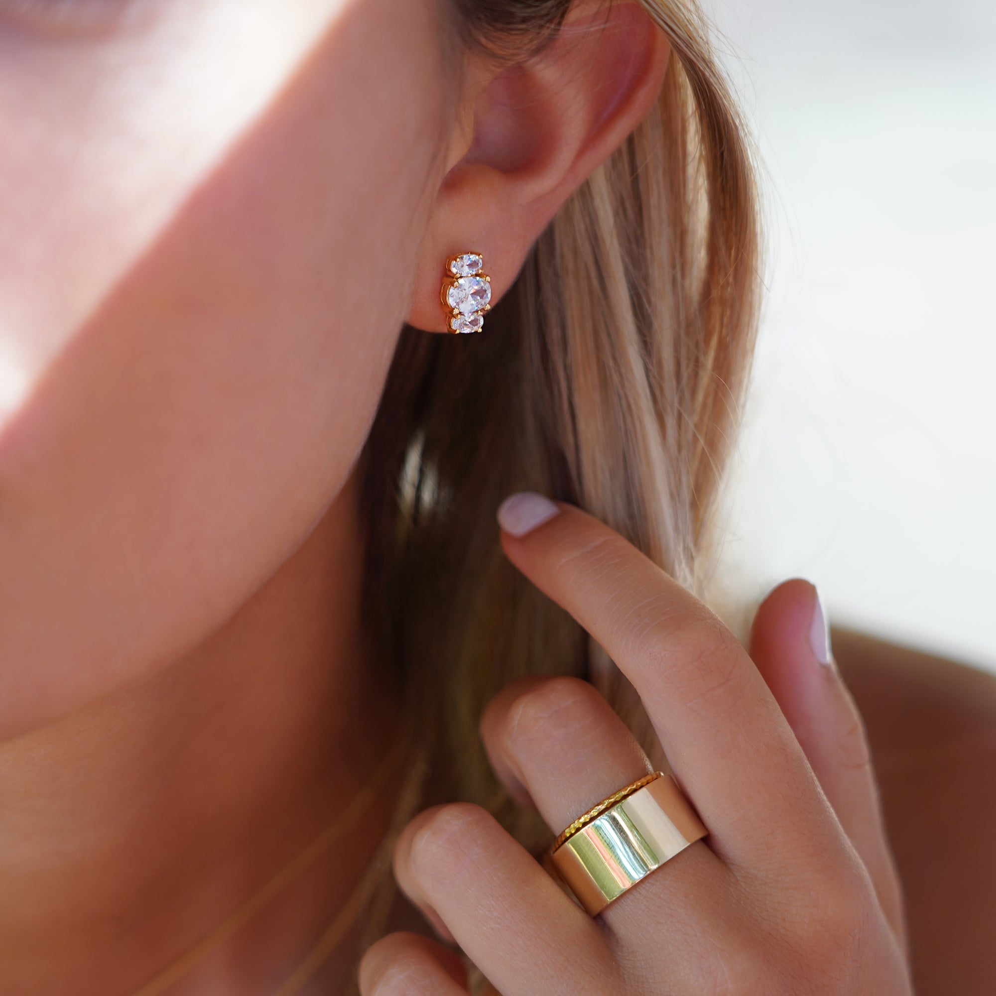Trio Stone Earrings - White Cubic Zirconia | BITS OF BALI JEWELRY