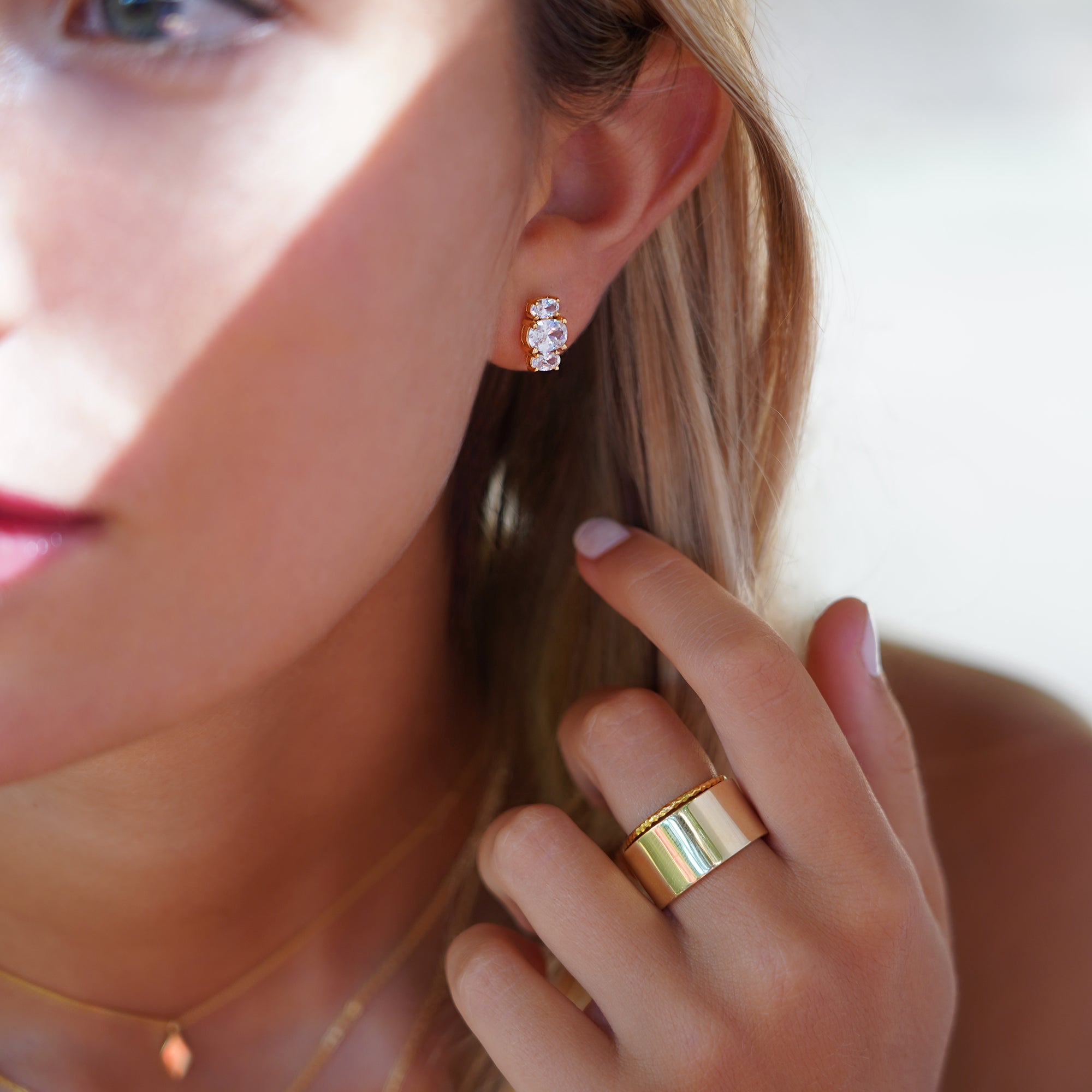 Trio Stone Earrings - White Cubic Zirconia | BITS OF BALI JEWELRY
